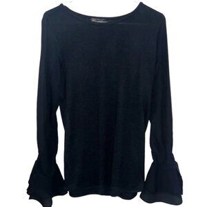 NWT DG2 by Diane Gilman long-sleeve top with ruffle bell sleeves round neck M